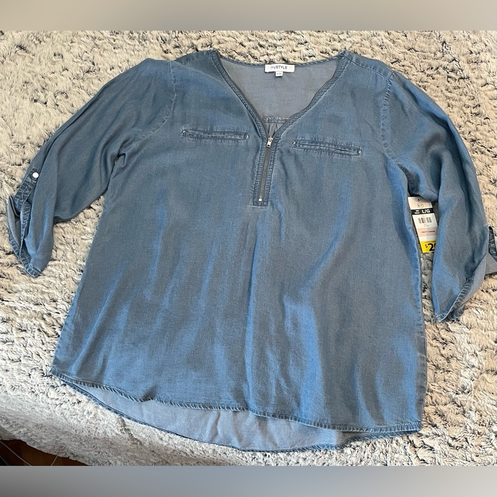 My Style light Jean tunic, size Large, blue jean